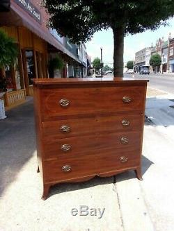 Butler's Mahogany Hepplewhite Four Drawer Chest with Brass Hardware 19thc
