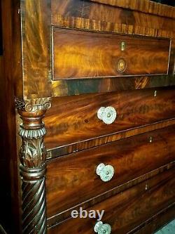 CHEST of drawers, flame mahogany, c1825 Classical, Federal, Empire, Boston, 43w