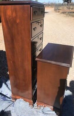 CRAFTIQUE Matched Set Mahogany Lingerie & Nightstand Chest Chippendale Brass Vtg