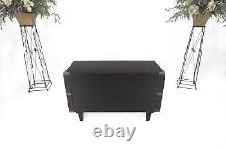 Campaign Style Ebonized Mahogany Brass Inlay Two Drawers Small Dresser Chest