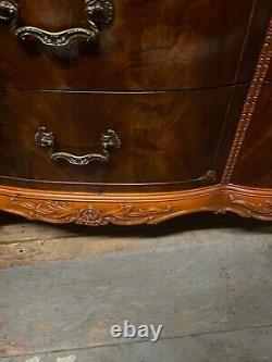 Carved French Style Mahogany Long Dresser Chest of Drawers With Swans