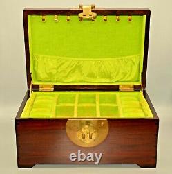 Chinese Antique Original Vintage Hong Kong Mahogany Jewelry Box Display Chest