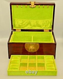 Chinese Antique Original Vintage Hong Kong Mahogany Jewelry Box Display Chest