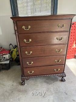 Chippendale Ball And Claw Feet Mahogany Tall Chest of Drawers