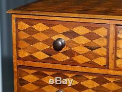 Circa 1740 Continental Mahogany & Satinwood Parquetry Miniature Chest Of Drawers