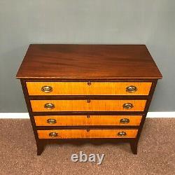 Circa 1800 Federal Period Four Drawer Tiger Maple & Mahogany Chest