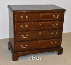 Councill Chippendale Four Drawer Banded Mahogany Chest Pull Out Writing Surface