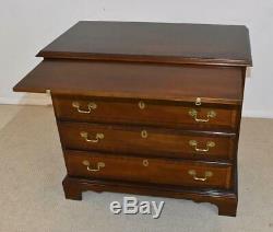 Councill Chippendale Four Drawer Banded Mahogany Chest Pull Out Writing Surface