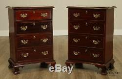 Craftique Chippendale Style Mahogany Pair 4 Drawer Chests Nightstands