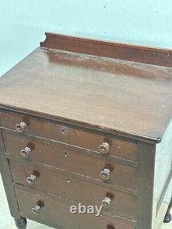 Diminutive Sheraton mahogany 4 drawer chest dresser small 33x25x16 4 drawer 1830