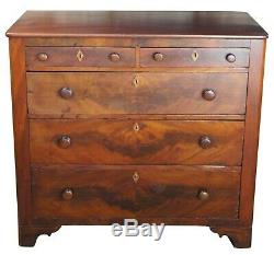 Early American Antique Crotch Mahogany Dresser 5 Drawer Empire Inlaid Chest