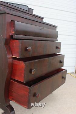 Empire Crotch Flame Mahogany Mortuary Chest Funeral Dresser Donation Chest w Key