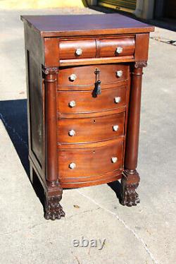 Empire Solid Mahogany Six Drawer Lingerie Chest Dresser with Columns & Paw Feet