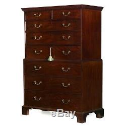 English Chippendale George III Mahogany Antique Chest on Chest of Drawers c. 1800