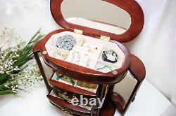 Etched Glass Mahogany Jewelry Chest Box