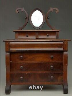 Exceptional Mahogany Salesman Sample Or Child's Empire Chest Of Drawers With Mir