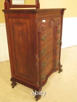 F23156EC Antique Chippendale Style Block Front Mahogany Chest w. Mirror