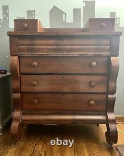 Federal Empire Mahogany Chest Of Drawers Dresser On Casters