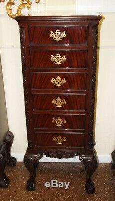 Fine Pair of Flame Mahogany Chippendale Style Lingerie Side Chests Mint