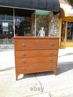 Fine Southern Mahogany Hepplewhite Four Drawer Chest With Brass Hardware 19thc