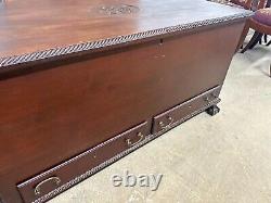 Fine henry slaugh 1917 carved ball & claw blanket chest with drawers mahogany