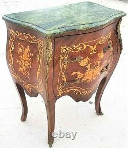 French Louis XV Mahogany Bombay Commode Chest w Burl Marquetry and Ormolu Mounts