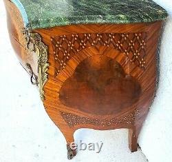 French Louis XV Mahogany Marble Top Commode Bombay Chest w Gilt Bronze Mounts