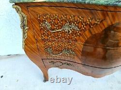 French Louis XV Mahogany Marble Top Commode Bombay Chest w Gilt Bronze Mounts