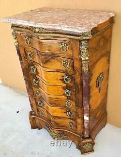 French Louis XV Marble Top Lingerie Chest Dresser with Gilt Ormolu Mounts