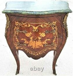 French Louis XV Style Mahogany Marble Bombay Commode Chest w Gilt Bronze Mounts