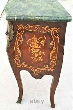 French Louis XV Style Mahogany Marble Bombay Commode Chest w Gilt Bronze Mounts