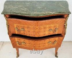 French Louis XV Style Mahogany Marble Commode Bombay Chest w Gilt Bronze Mounts