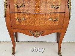 French Louis XV Style Mahogany Marble Commode Bombay Chest w Gilt Bronze Mounts