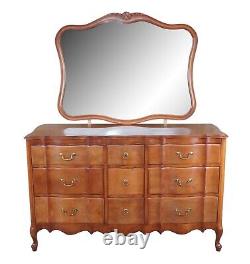 French Provincial Mahogany Serpentine Dresser Chest of Drawers w Vanity Mirror