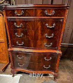 French Style Carved Mahogany Tall Chest Dresser