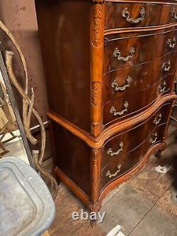 French Style Carved Mahogany Tall Chest Dresser