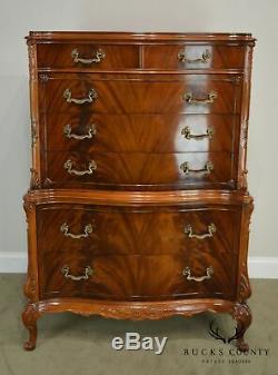 Georgian Style Vintage Flame Mahogany Carved High Chest on Chest