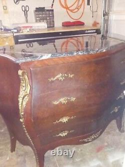 Gorgeous Antique French Louis IV Mahogany 4 Drawer Bomaby Chest with Marble Top