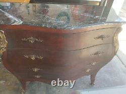 Gorgeous Antique French Louis IV Mahogany 4 Drawer Bomaby Chest with Marble Top