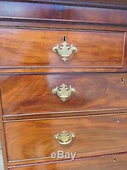 Grand Mahogany English Chippendale Chest on Chest With Bracket Feet 18thc