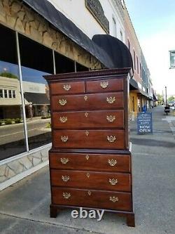 Grand Mahogany English Chippendale Chest on Chest With Bracket Feet 19thc