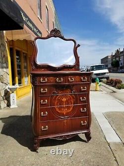 Grand Mahogany Marquetry Inlay Chest with Brass Hardware 19thc by R. J. Horner