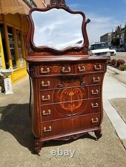 Grand Mahogany Marquetry Inlay Chest with Brass Hardware 19thc by R. J. Horner