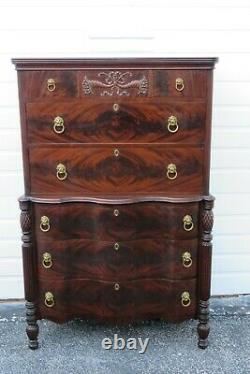 Hand Carved Flame Mahogany Lion Handles Tall Chest of Drawers 2555