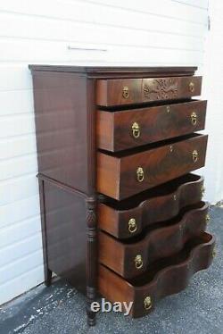 Hand Carved Flame Mahogany Lion Handles Tall Chest of Drawers 2555