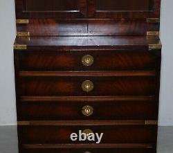 Harrods Kennedy Military Campaign Mahogany Brass Bookcase Chest Of Drawers