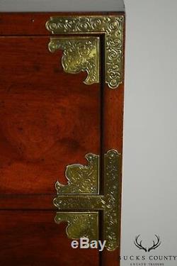 Henredon Asian Inspired Vintage pair Mahogany Campaign Style Tall Chests