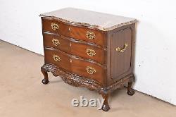 Henredon Chippendale Carved Mahogany Marble Top Serpentine Chest of Drawers