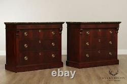 Henredon Empire Style Flame Mahogany Pair Marble Top Chests