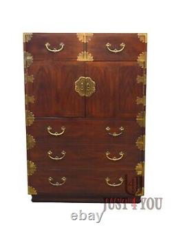 Henredon Mahogany & Walnut Pan Asian High Chest of Drawers Dresser